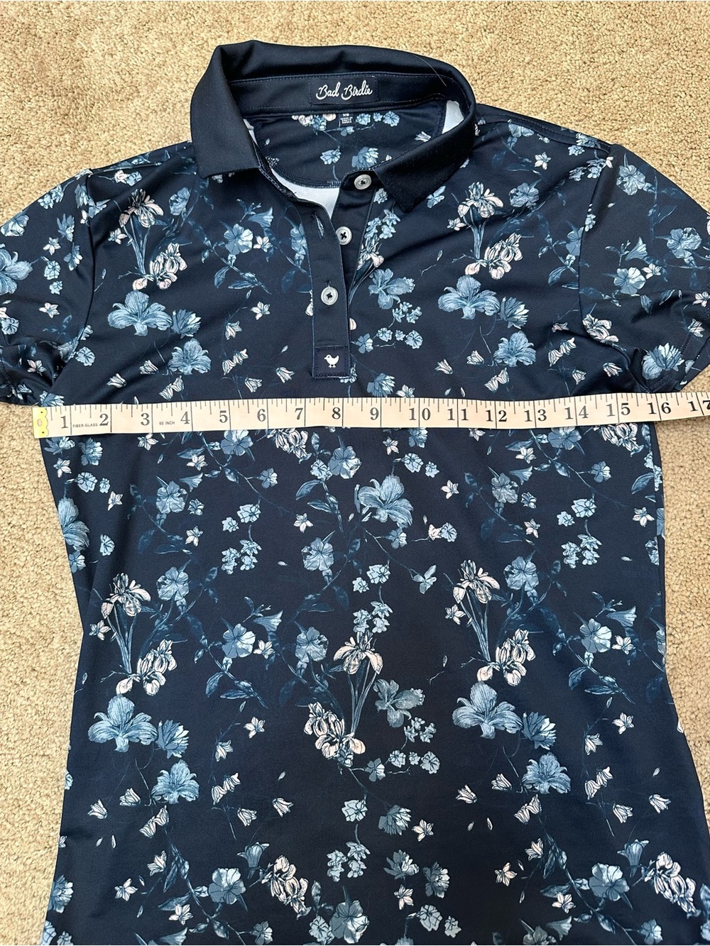 NWT Bad Birdie XS Short Sleeve Performance Golf Polo Midnight Garden Floral - Picture 6 of 7